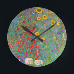 Horloge Ronde Jardin agricole de Gustav Klimt avec tournesols<br><div class="desc">Jardin agricole de Gustav Klimt avec horloge ronde tournesol.</div>