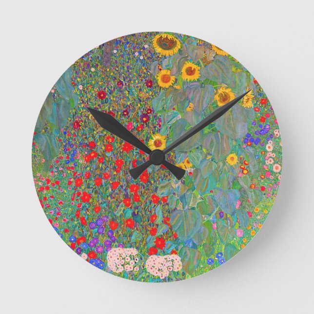 Horloge Ronde Jardin agricole de Gustav Klimt avec tournesols (Recto)