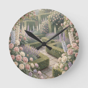 Horloge Ronde Jardin Anglais Romantique Roses Roses Lavande Pier