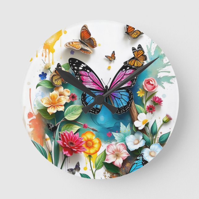 Horloge Ronde Jardin aux papillons | Conception de printemps ins (Recto)