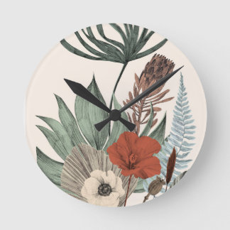 Horloge Ronde Jardin botanique vintage - Fleurs sauvages & Prote