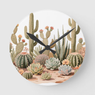 Horloge Ronde Jardin de cactus succulents du désert à l'aquarell