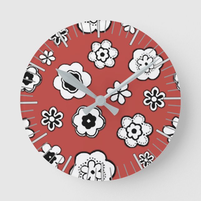 Horloge Ronde Jardin de fleurs à Misty Tomato Rouge (Recto)