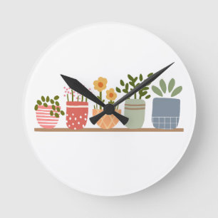 Horloge Ronde Jardin Fleuris Potés Fantaisie Amateur de Jardin