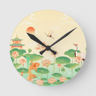 Horloge Ronde Jardin japonais de Koi Pond and Waterlilies Art
