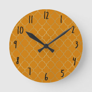 Horloge Ronde Jaune Curcuma & Or Motif Quatrefoil