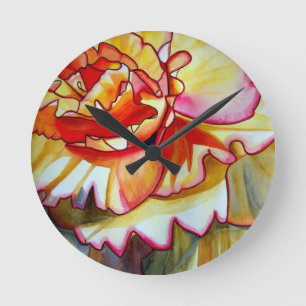 Horloge Ronde Jaune de la fleur de Begonia aquarelle art origina