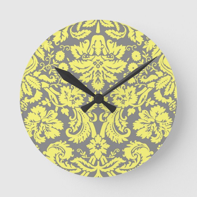 Horloge Ronde Jaune et gris Fancy Damask Motif (Recto)