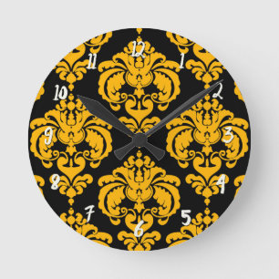 Horloge Ronde Jaune et noir gras damassé personnalisé moderne