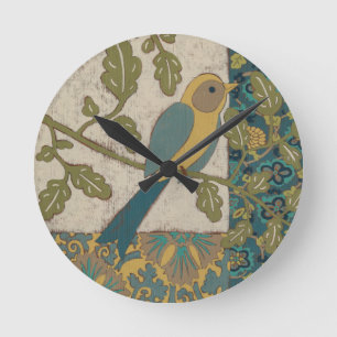 Horloge Ronde Jaune et oiseau bleu turquoise étés perché sur une