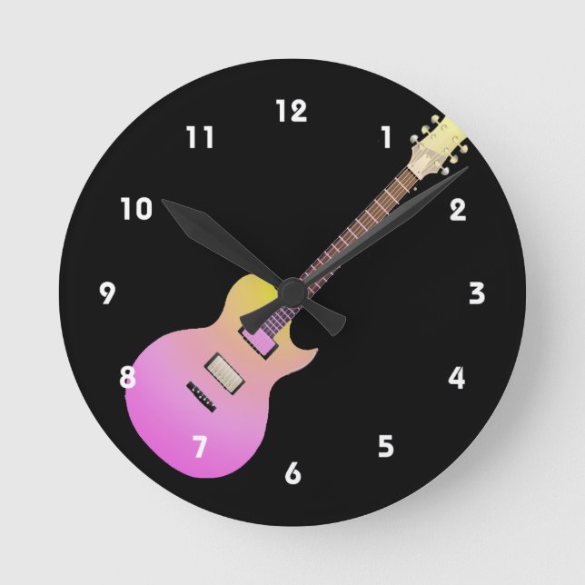 Horloge Ronde jaune gradient.png de rose de guitare électrique (Recto)