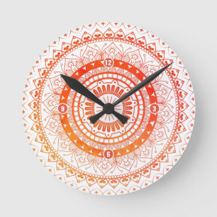 Horloge Ronde Jaune orange de mandala spirituel