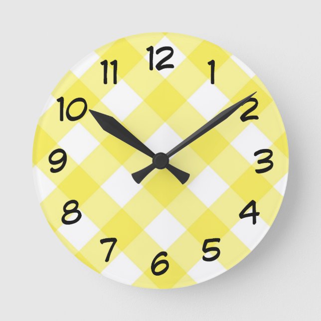 Horloge Ronde Jaune soleil En vichy Motif (Recto)