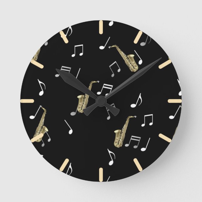Horloge Ronde Jazzy Saxophone & Musical Notes  (Recto)