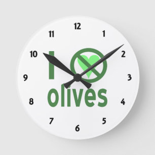 Horloge Ronde Je déteste les olives Pas d'amour vert