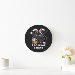 Horloge Ronde je fais ce que je veux Chat de Pâques