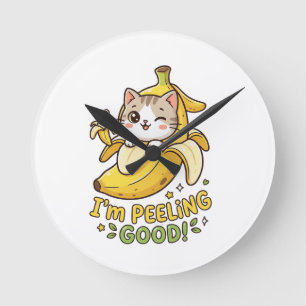 Horloge Ronde Je me sens bien - Drôle de jeu de mots sur un chat