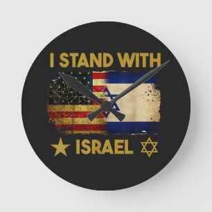 Horloge Ronde Je suis avec Israël Drapeau Amérique