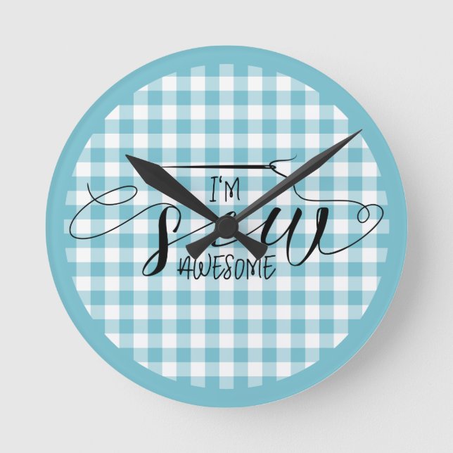 Horloge Ronde Je suis couture génial Gingham bleu (Recto)