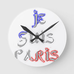 Horloge Ronde Je Suis Paris J'aime Paris Impression d'art texte