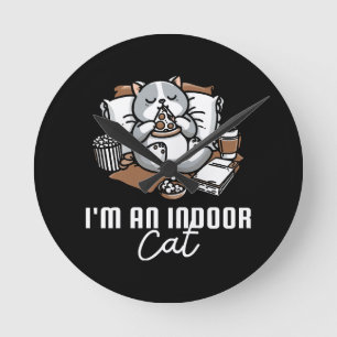 Horloge Ronde Je suis un chat d'intérieur - Chat introverti