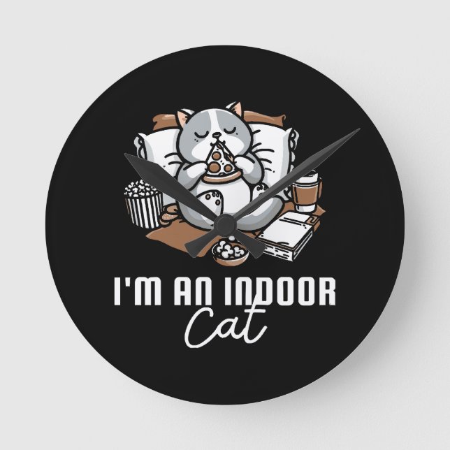 Horloge Ronde Je suis un chat d'intérieur - Chat introverti (Recto)