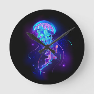 Horloge Ronde Jellyfish éclatante couleur
