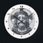 Horloge Ronde Jésus Christ et Compassion Art vintage Mosaic cloc<br><div class="desc">WALL CLOCK : Jésus Christ & Compassion - vintage art mosaic of biblical Jesus Christ,  with crown of thorns,  cross and halo (holy glare) around his head. Beautiful antique artwork sharing love,  compassion and forgiveness for all beings Photographe original/art/design by work4dream.</div>
