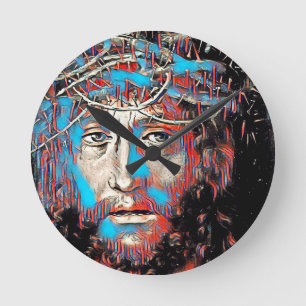 Horloge Ronde Jésus-Christ portant une couronne épaisse Peinture