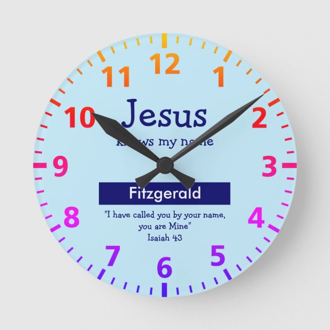 Horloge Ronde JÉSUS CONNAÎT MON NOM Bleu Maigre Personnalisé Gar (Recto)