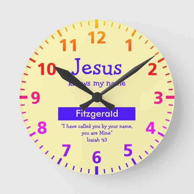 Horloge Ronde JESUS CONNAÎT MON NOM Personnalisé Mignon Jaune En (Recto)
