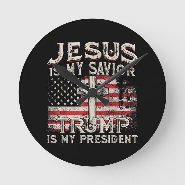 Horloge Ronde Jésus Est Mon Sauveur Trump Est Mon Président Amér (Recto)