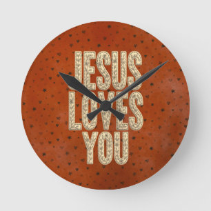 Horloge Ronde Jésus vous aime Encouragement chrétien rustique