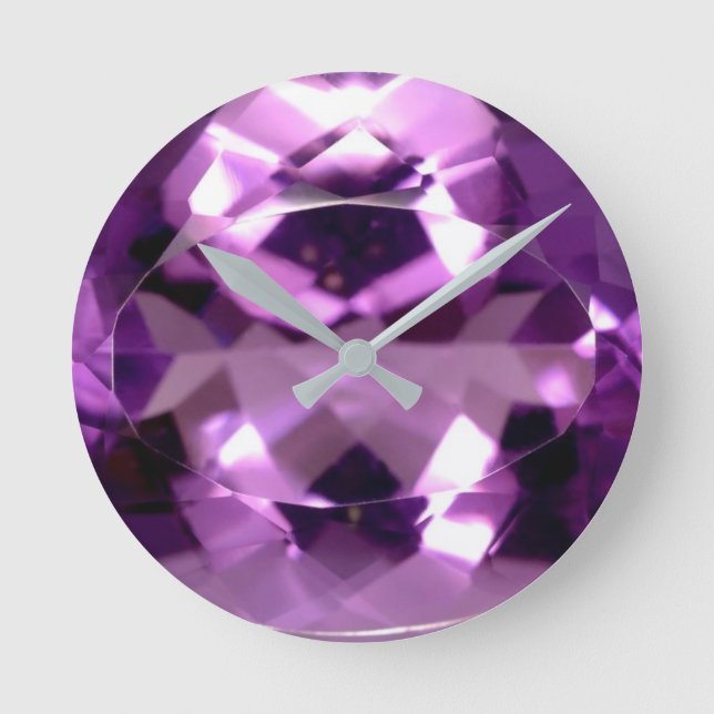 Horloge Ronde Jeu Amethyst violet brillant Février pierre natale (Recto)
