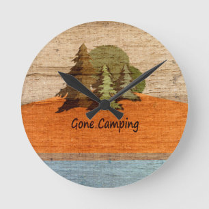 Horloge Ronde Jeu Camping Wood Look Amateurs de nature