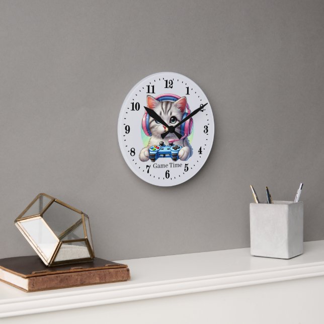 Horloge Ronde Jeu cool temps chat personnalisable (Bureau)