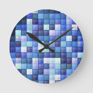 Horloge Ronde Jeu vidéo Pixels Carré bleu Motif