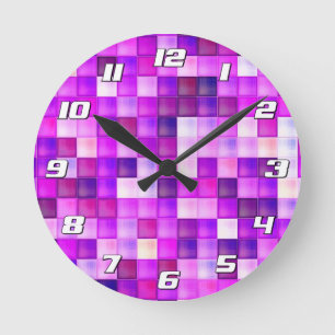 Horloge Ronde Jeu vidéo Pixels Carré rose Motif avec des nombres