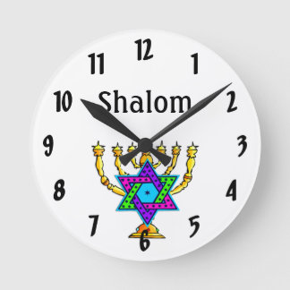 Horloge Ronde Jewish Candlesticks Shalom