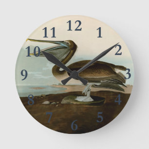 Horloge Ronde John James Audubon Peinture Pélicane Brown