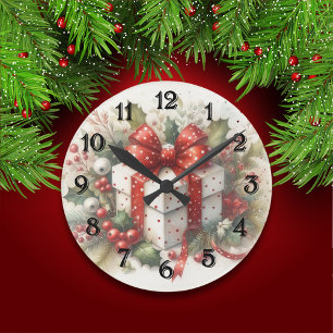 Horloge Ronde Joli blanc Polka Poquette Bow et Holly