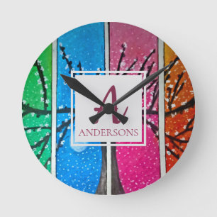 Horloge Ronde Joli Bleu Vert Orange Rose Clair Monogramme
