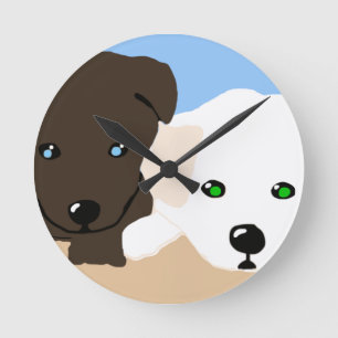 Horloge Ronde Joli cadeau brun et blanc de marionnettes du Labra