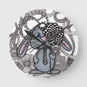 Horloge Ronde Joli Cadran Mural Lapin Zen Doodle Dessiné à la Ma
