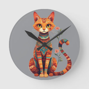 Horloge Ronde Joli chat artistique avec branche florale