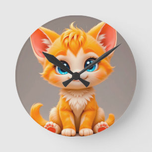 Horloge Ronde Joli Chaton Orange Dessin Animé