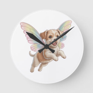 Horloge Ronde Joli chiot avec des ailes de fée lumineuses — Anim