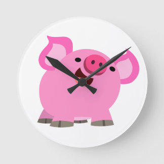 Horloge Ronde Joli Cochon De Caricature En Rire