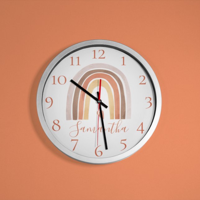 Horloge Ronde Joli cœur de arc-en-ciel à l'aquarelle Boho avec n (Créateur téléchargé)