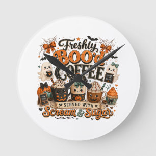 Horloge Ronde Joli Fantôme Ensorcelant Amateur de Café Halloween